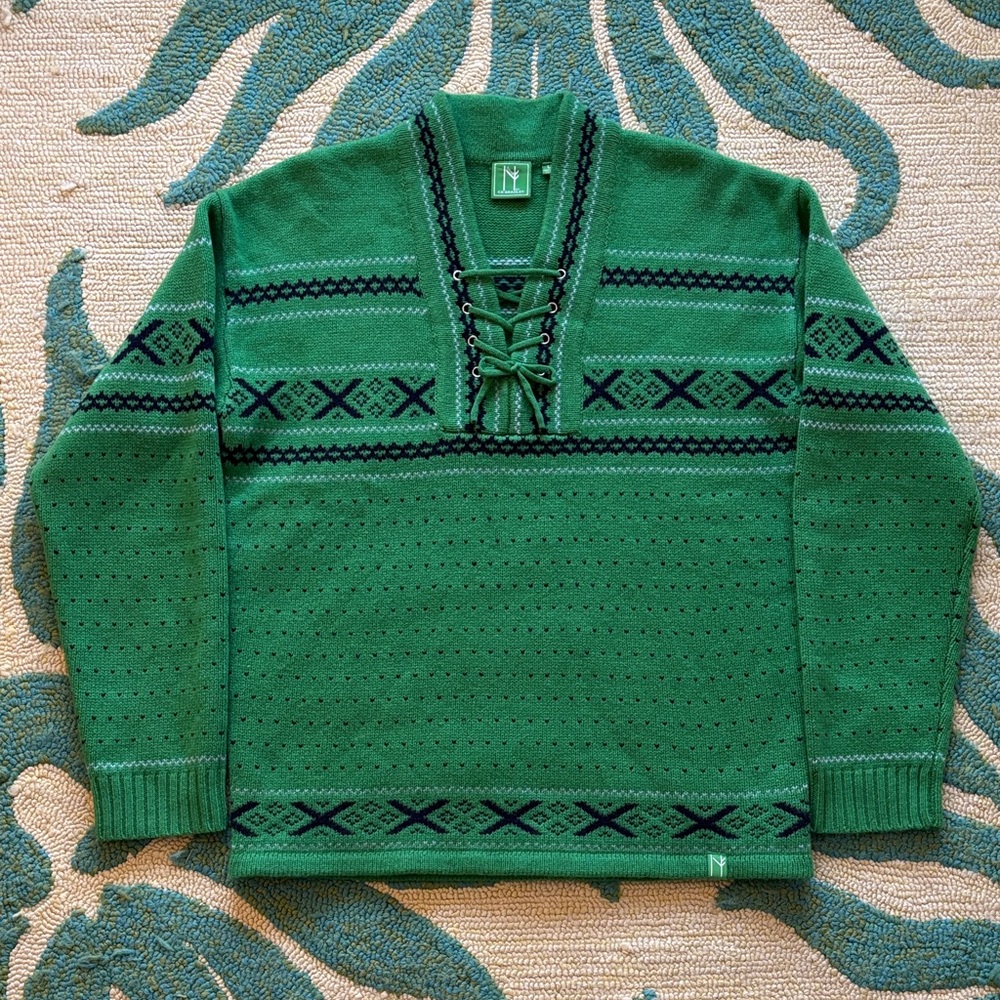 Neve by CK Bradley Women's Green Fair Isle Wool Sweater